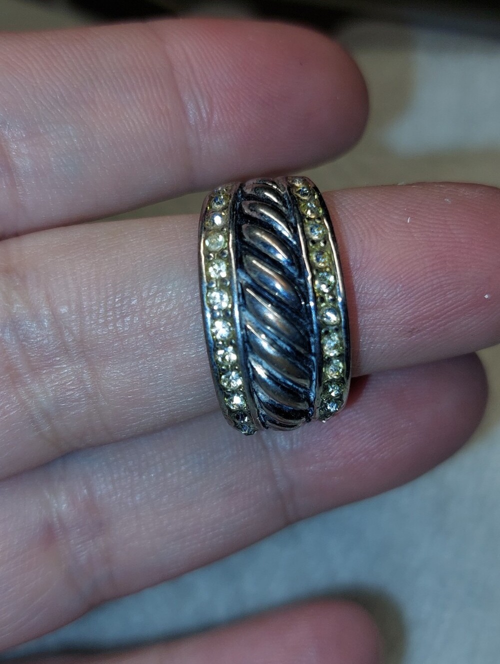 Sterling-Style Silver Twist Ring with Clear Crystal Accents